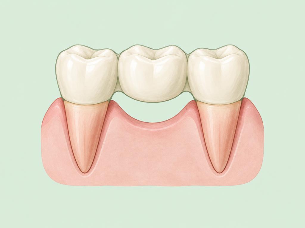 Illustration d’un bridge : une dent remplacée entre deux dents supports